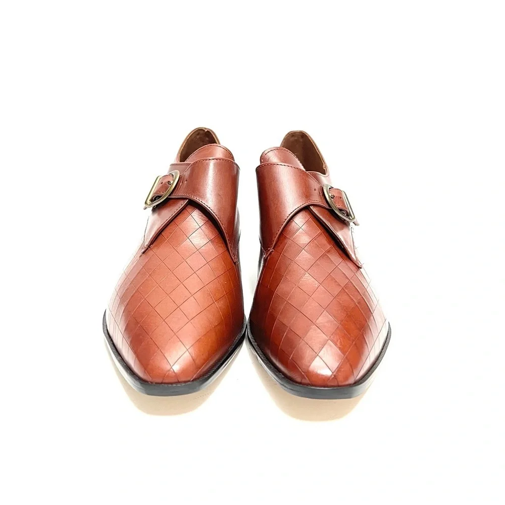 Vintage 1980s deadstock women's brown leather heeled buckle loafers